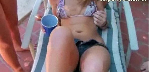  Group of horny amateur sluts turn pool party into fuck fest